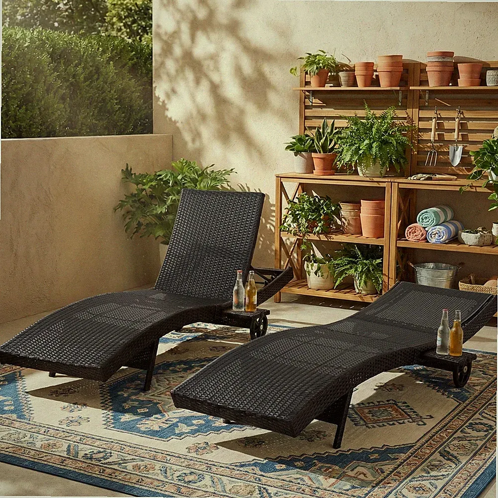 80" Wicker Chaise Lounge Chairs Set of 2, w/ Adjustable Backrest Patio Poolside