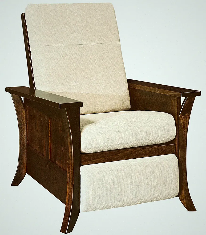 Amish Modern Upholstered Recliner Chair Solid Wood Back Surround Caledonia