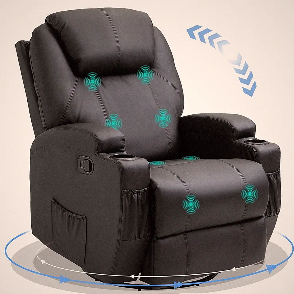 Black Faux Leather Electric Massage Recliner Sofa Chair 109H x 92W x 84Dcm