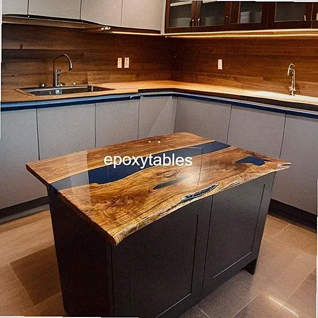 Blue Centerpiece Epoxy Resin Dining Table Top Kitchen Slab Desk Farmhouse Decors