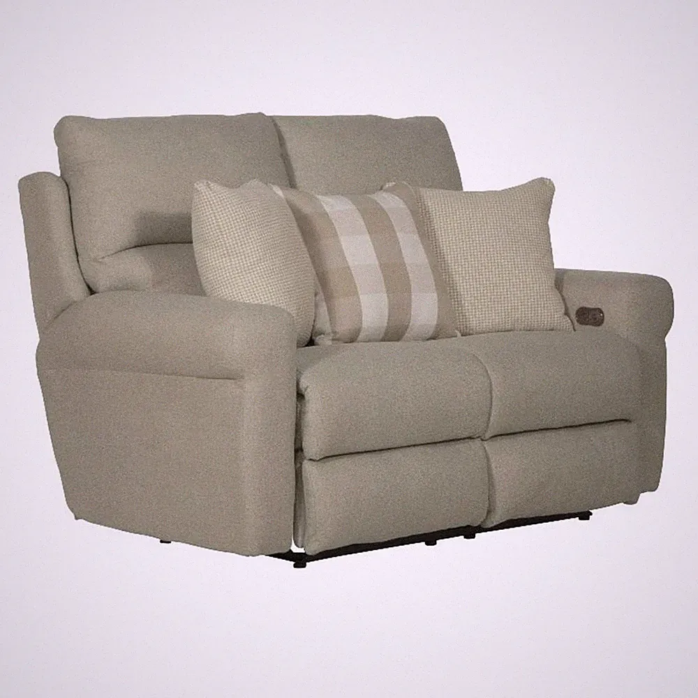 Catnapper Eastland Lay Flat Reclining Loveseat in Beige Polyester Fabric
