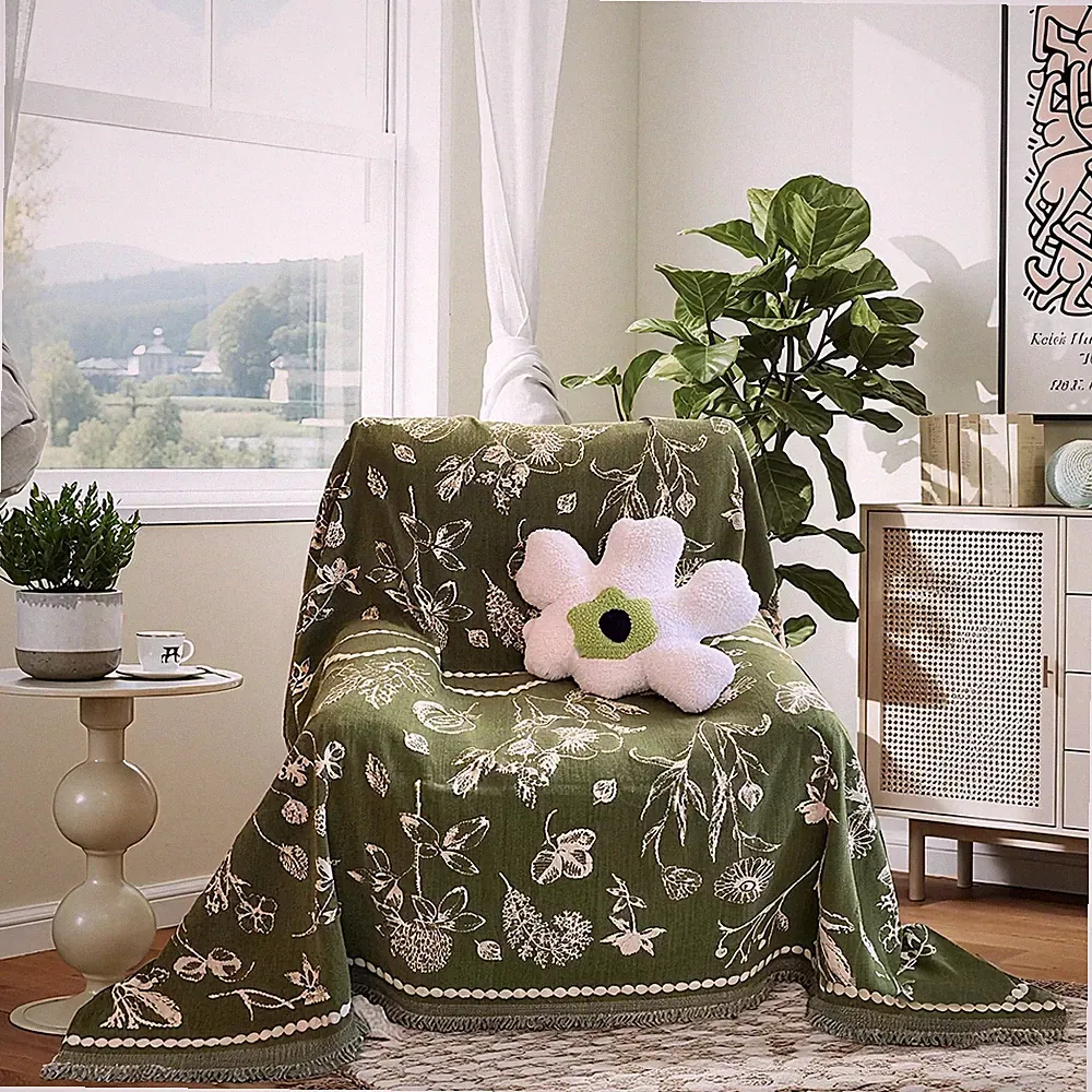 Dreamingo Green Floral Armchair Cover Farmhouse Botanical Jacquard Recliner Couc