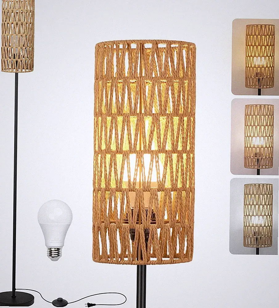 Floor Lamp for Living Room,Farmhouse Rattan Floor lamp,Modern Standing lamp with