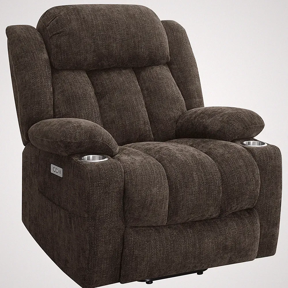 Houston Upholstered Power Lift Recliner Chair Dark Brown
