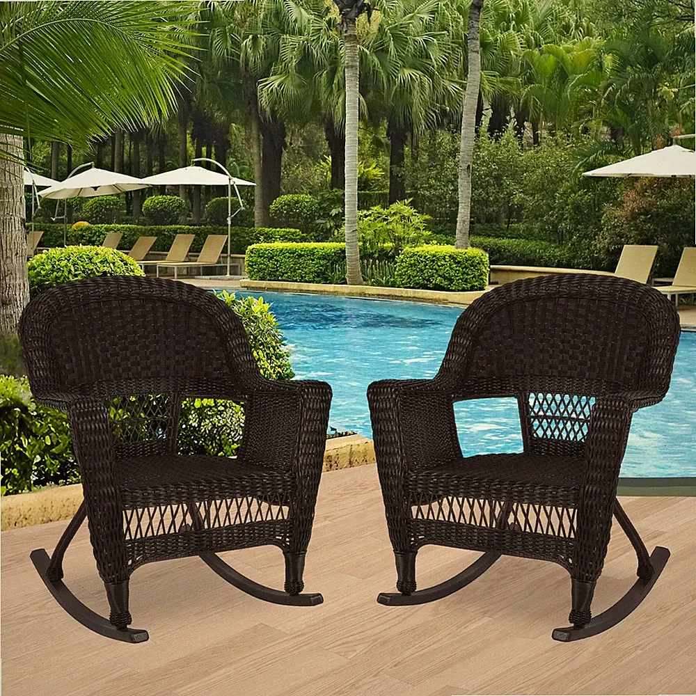Jeco Resin Wicker Patio Rocker in Espresso (Set of 2)