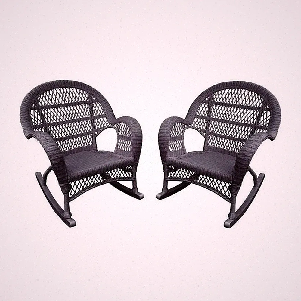 Jeco Wicker Rocker Chair in Espresso (Set of 2)