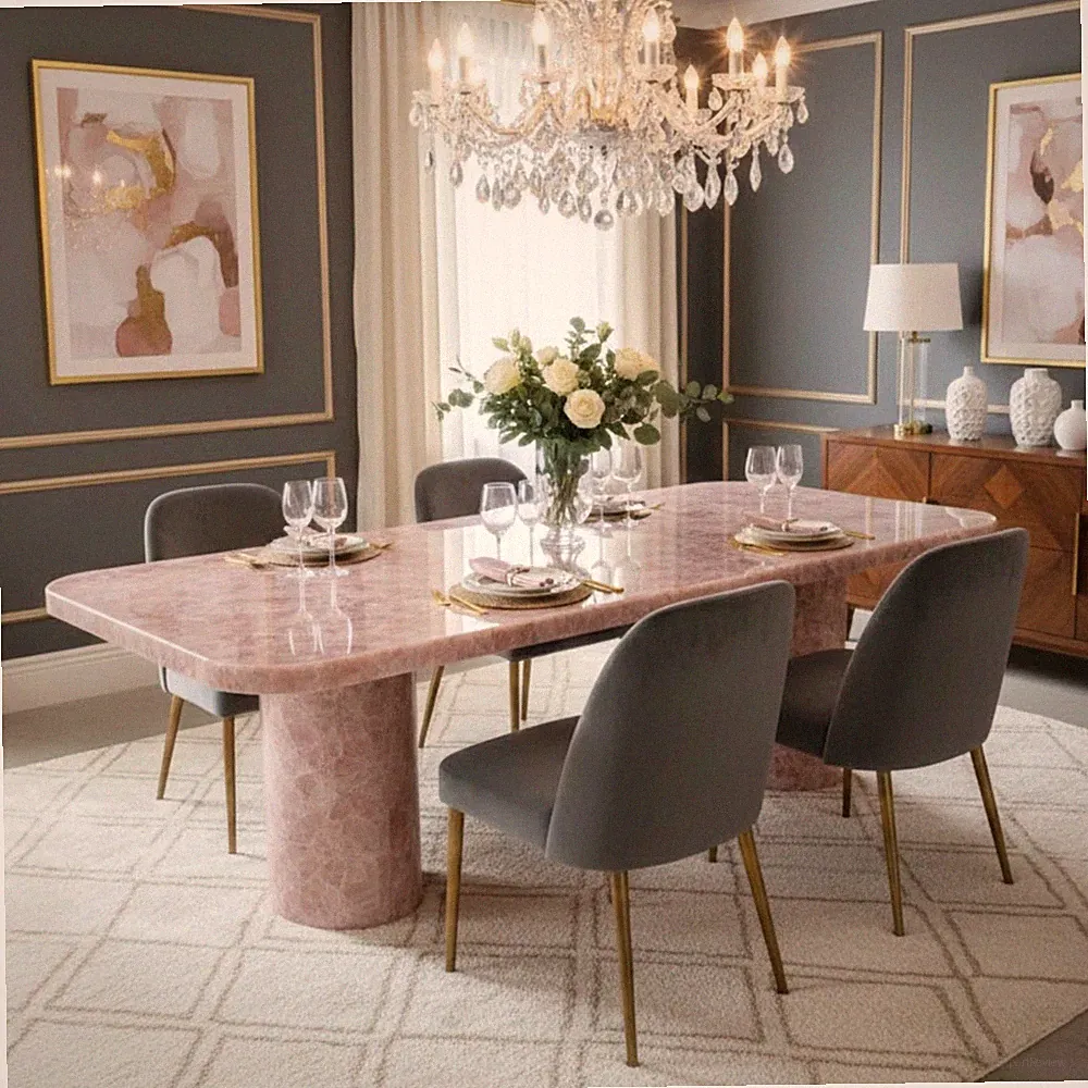 Luxury Pink Rose Quartz Dining Center Countertop Table for Farmhouse Home Decor