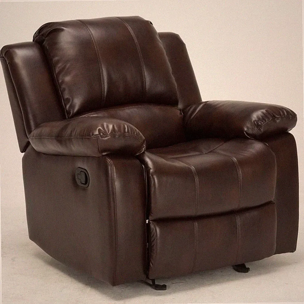 Pemberly Row Burnished Brown Faux Leather Glider Rocker Recliner
