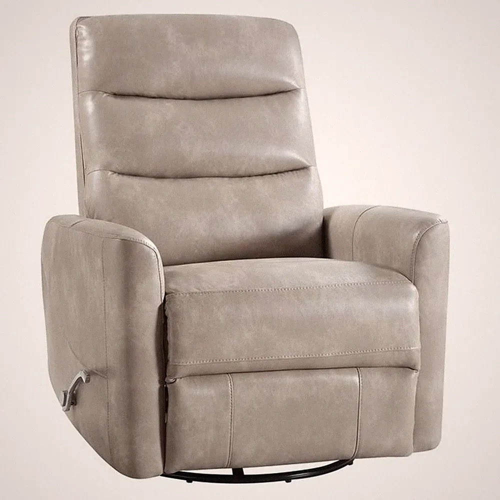 Pemberly Row Contemporary Faux Leather Swivel Recliner in Gray