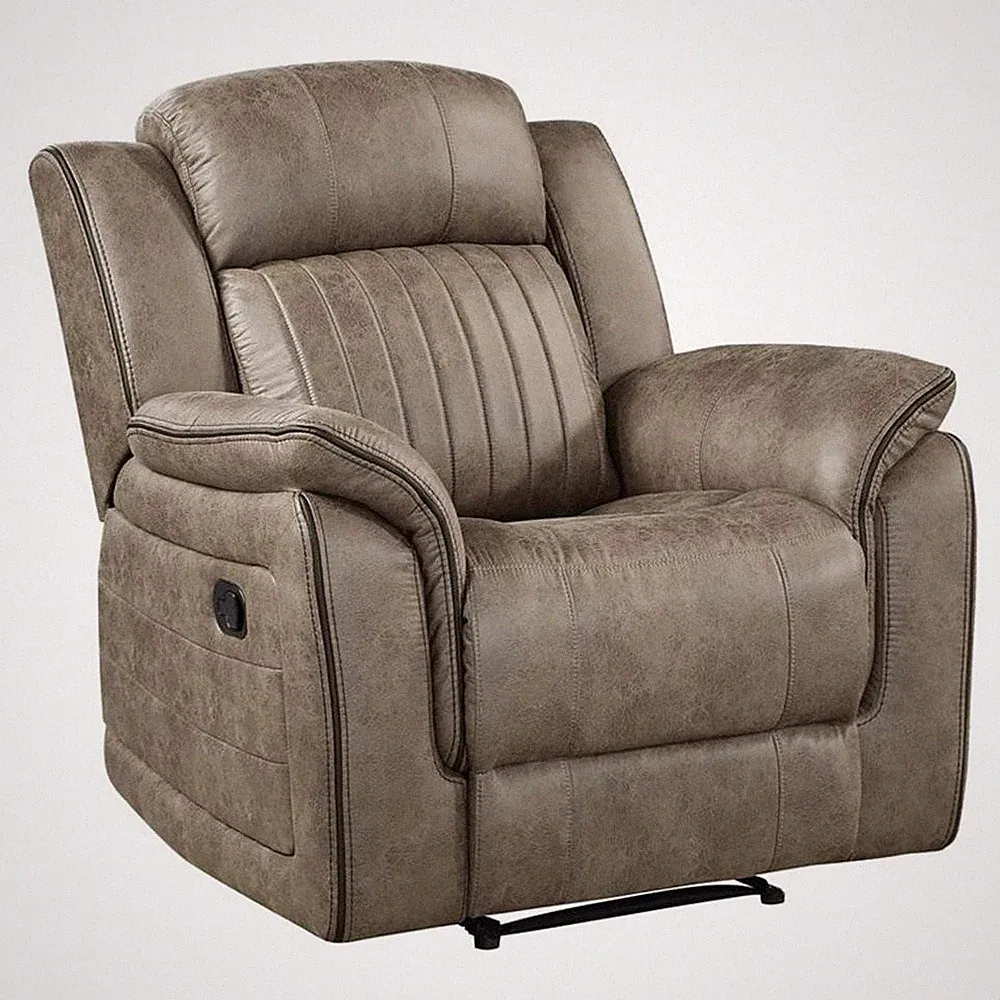 Pemberly Row Modern Microfiber/Pine Wood Recliner in Sandy Brown
