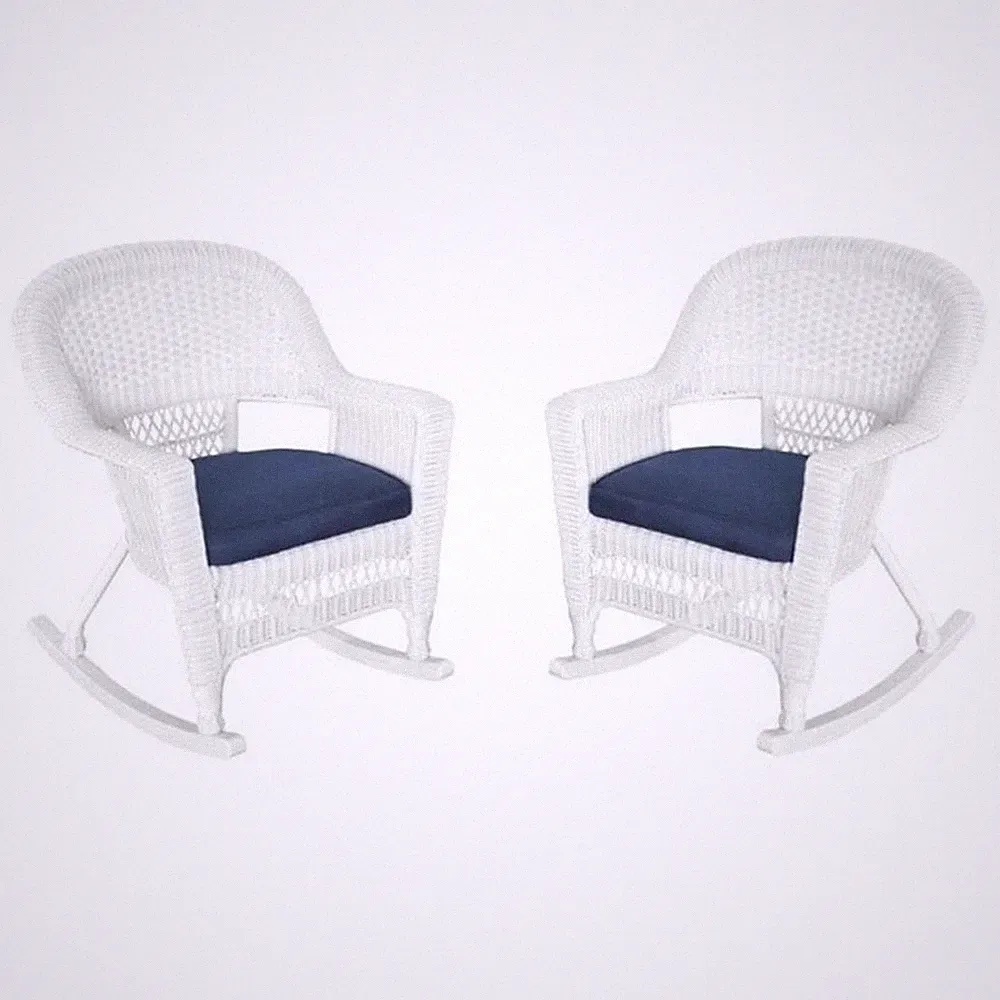 Pemberly Row Wicker / Rattan Rocker Chair in White/Blue (Set of 2)