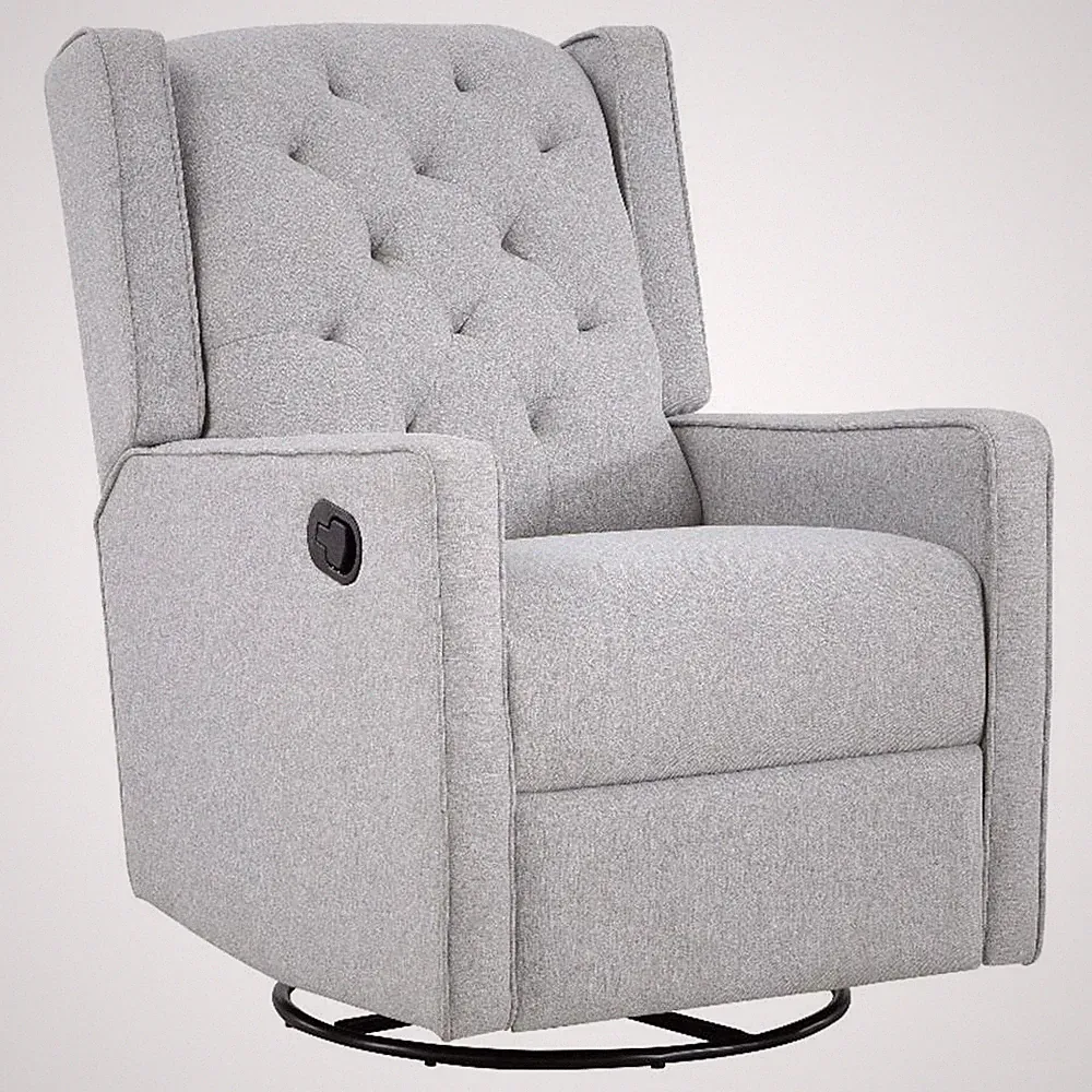 Pemberly Row Wood Fabric Tufted Gliding Swivel Recliner in Brushed Tweed