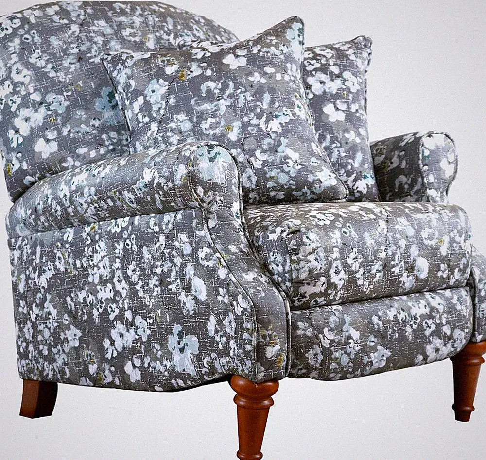 Seascape Pushback Recliner Chair with Pillows - Stylish Blue/Gray Pattern
