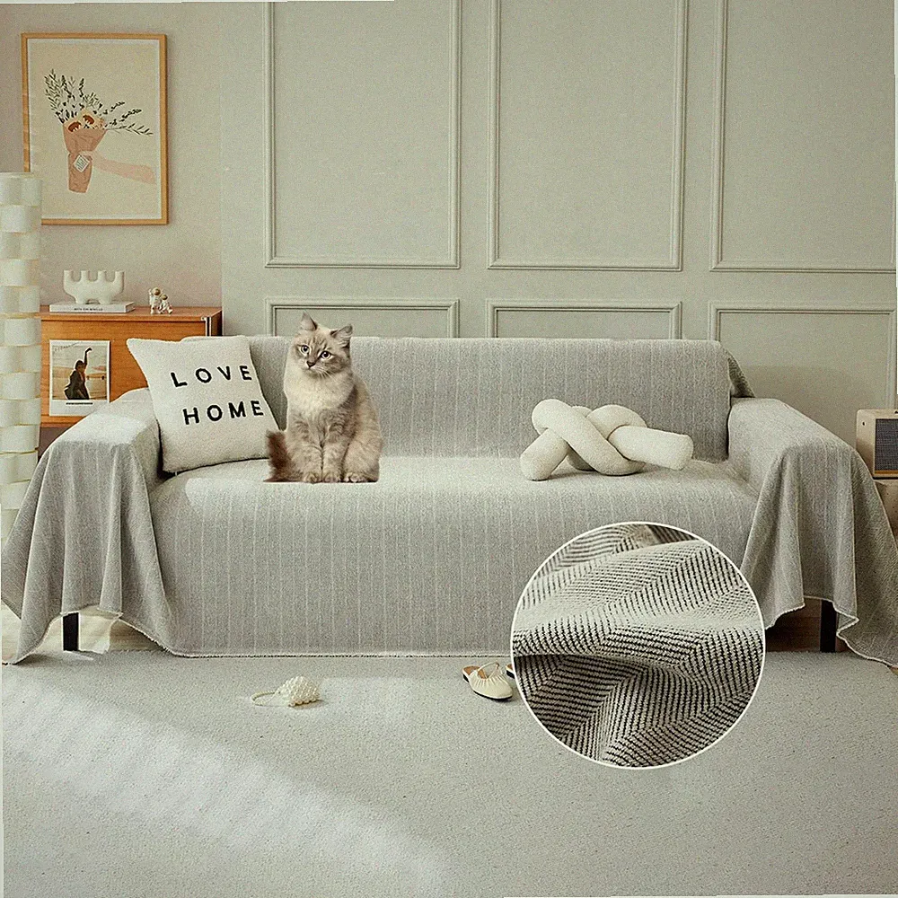 STACYPIK Thick Light Gray Sofa Cover for Dogs Herringbone Couch Cover Pets Co...