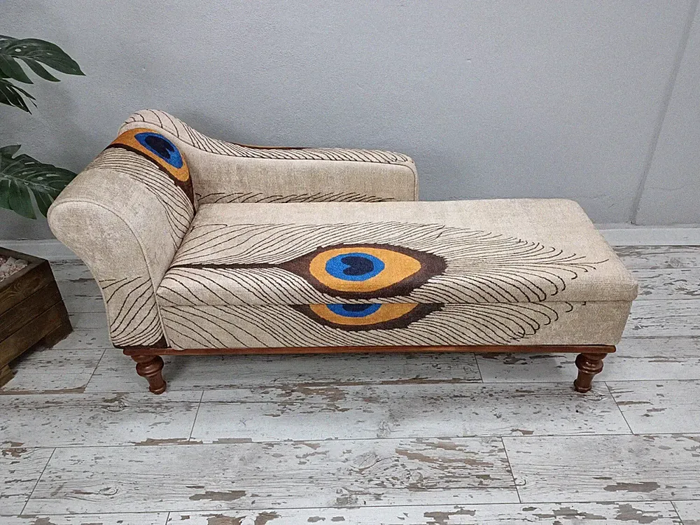 Upholstered Chaise Lounge Storage Boho Floral Pattern Wood Frame Sofa
