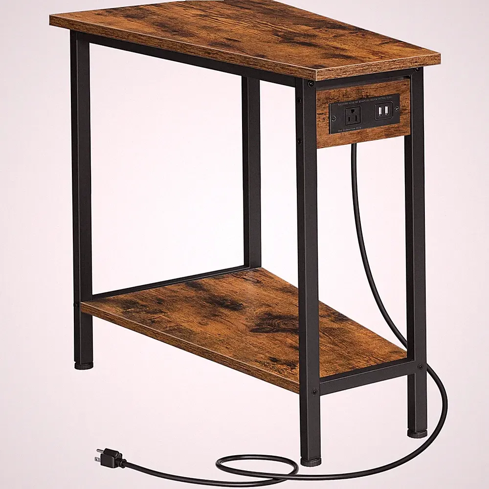 Wedge End Table with Charging Station, Recliner Wedge Side Table with Open St...