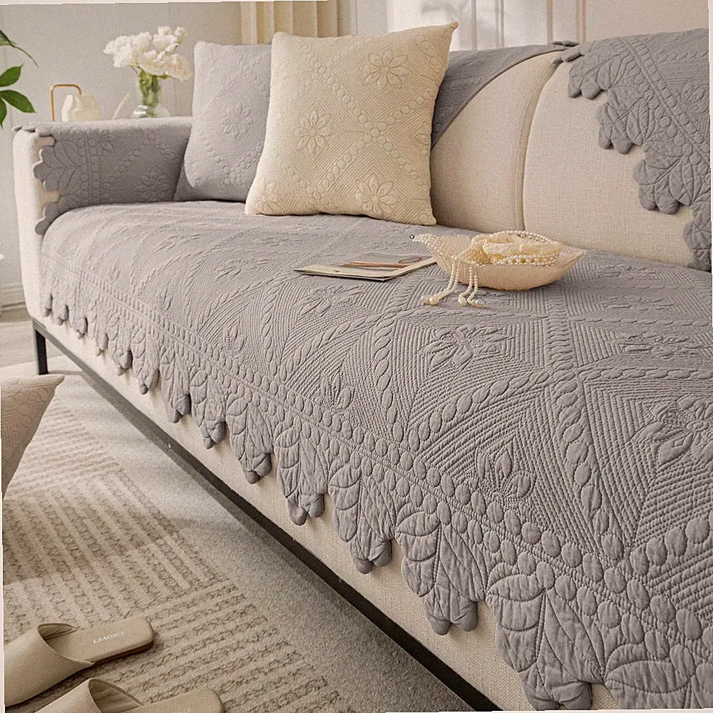 XSlive Cotton Quilted Dog Couch Cover for Sofa Farmhouse Rustic Embroidery Secti